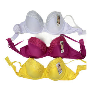 White Yellow & Pink Lace Trim Bras 42D